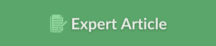 Expert article text, light green background, article and pen icon